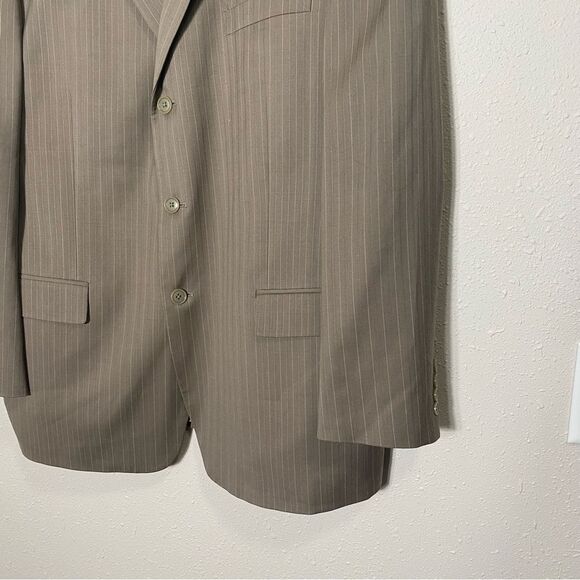 Andrew Fezza 100% Wool Brown Pinstriped Blazer Men's Size 46 R - Picture 9 of 10